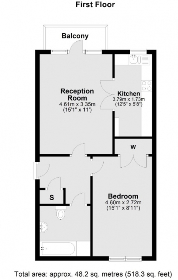 Floor Plan Image for 1 Bedroom Apartment for Sale in Tudor Road, Hackney E9