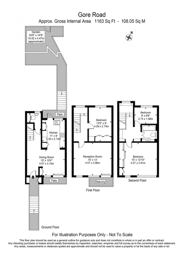 Floor Plan Image for 3 Bedroom Terraced House for Sale in Gore Road, London