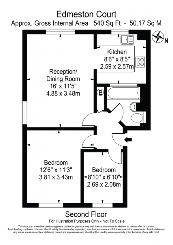 Floor Plan for 2 Bedroom Apartment for Sale in Edmeston Close, London, E9, 5TJ -  &pound375,000