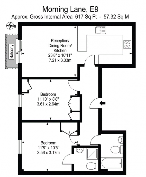 Floor Plan Image for 2 Bedroom Apartment for Sale in Morning Lane, Hackney