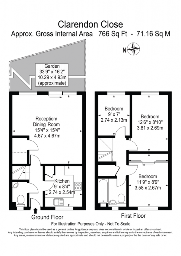 Floor Plan for 3 Bedroom Terraced House to Rent in Clarendon Close, London, E9, 7BY - £692 pw | £3000 pcm