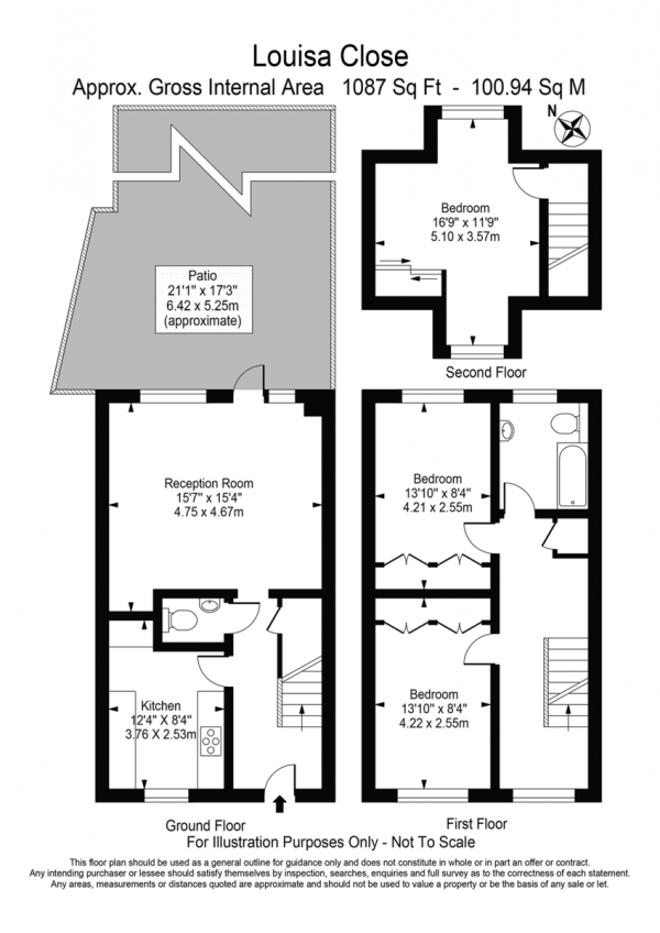 Floor Plan for 3 Bedroom End of Terrace House for Sale in Louisa Close, London, E9, 7BZ -  &pound900,000