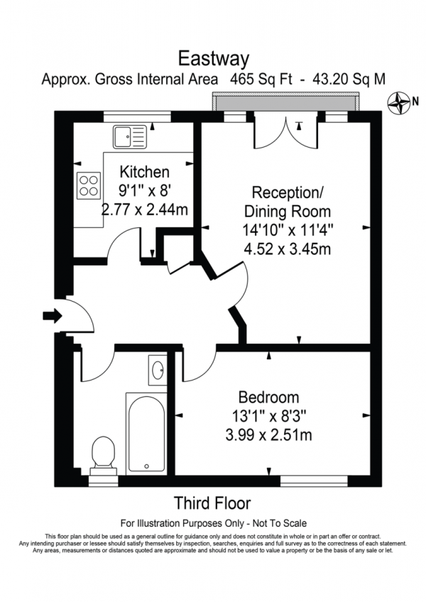 Floor Plan for 1 Bedroom Apartment for Sale in Eastway, Hackney Wick E9, E9, 5HG -  &pound340,000