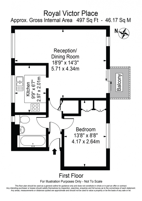 Floor Plan Image for 1 Bedroom Apartment for Sale in Royal Victor Place , Old Ford Road