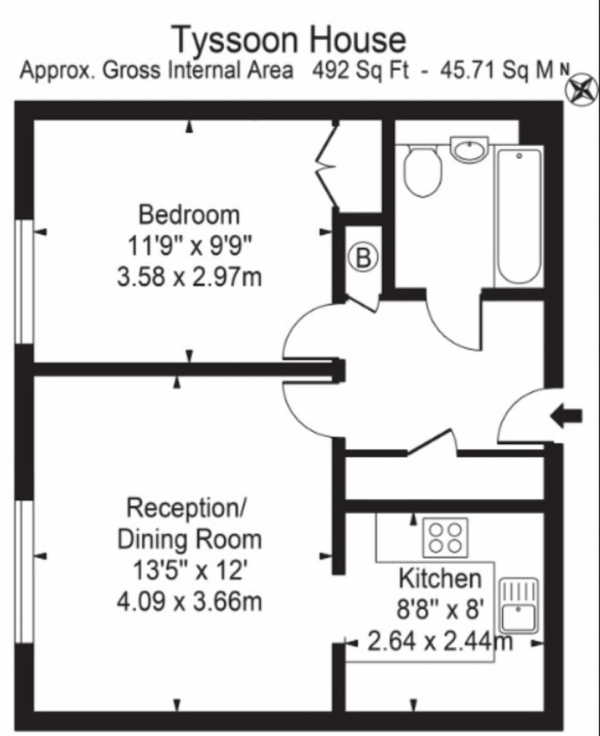 Floor Plan Image for 1 Bedroom Apartment for Sale in Victoria Park Road, London