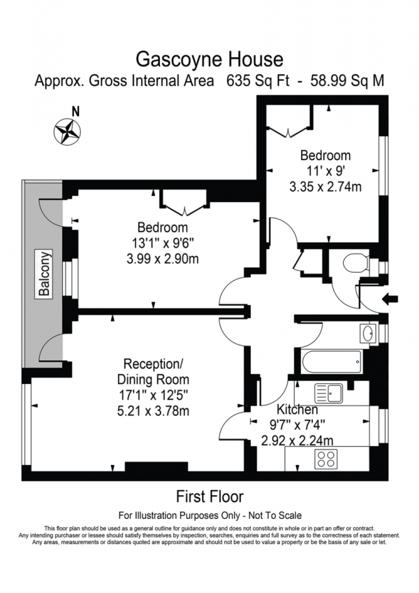 Floor Plan Image for 2 Bedroom Apartment for Sale in Gascoyne House E9