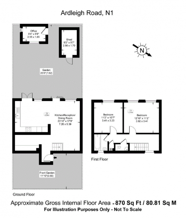 Floor Plan Image for 2 Bedroom Terraced House to Rent in Ardleigh Road, London