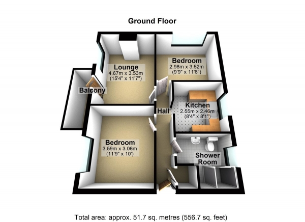 Floor Plan Image for 2 Bedroom Ground Flat for Sale in Longwood Gardens, Clayhall