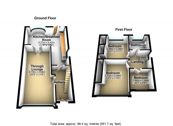 Floor Plan Image for 3 Bedroom End of Terrace House for Sale in Rushden Gardens, Clayhall