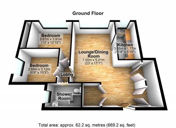 Floor Plan Image for 2 Bedroom Ground Flat for Sale in Ashurst Drive, Barkingside