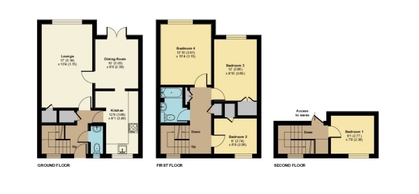 Floor Plan for 4 Bedroom Town House for Sale in Tiptree Crescent, Clayhall, IG5, 0ST -  &pound410,000