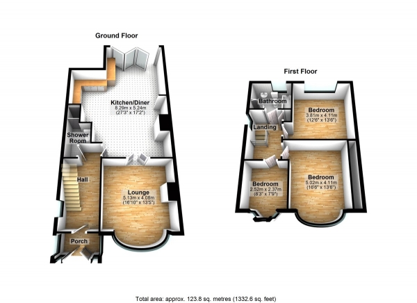 Floor Plan for 3 Bedroom End of Terrace House for Sale in Glenwood Gardens, Gants Hill, IG2, 6XX - OIRO &pound700,000