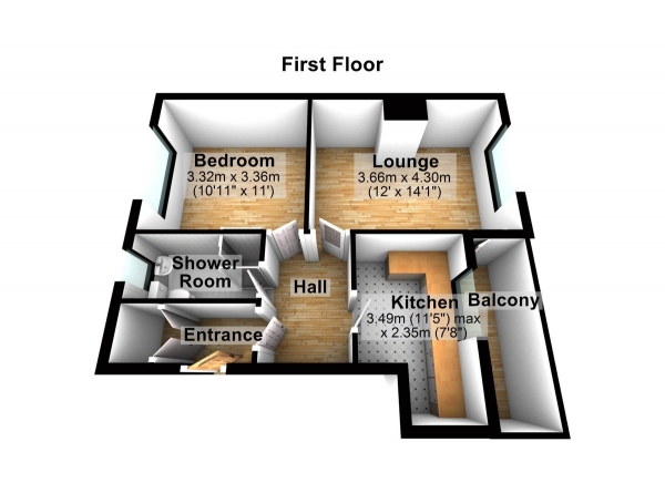 Floor Plan for 1 Bedroom Apartment for Sale in Longwood Gardens, Clayhall, IG5, 0EP -  &pound199,995