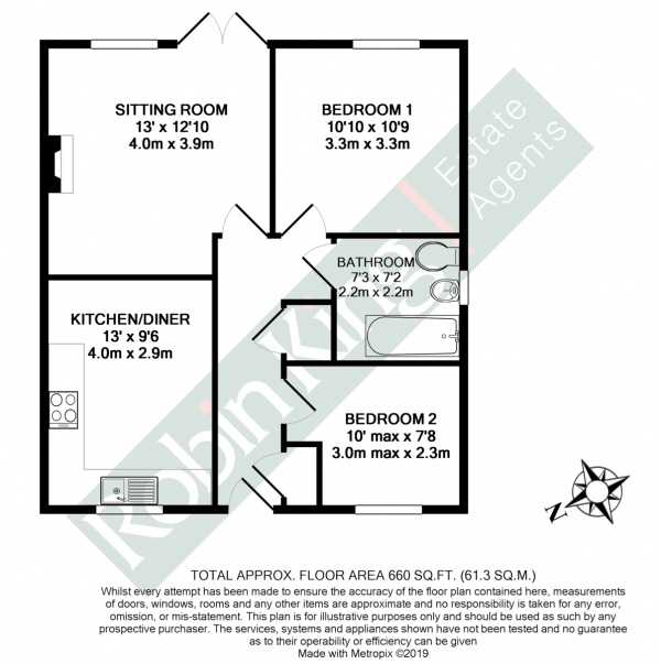 Floor Plan Image for 2 Bedroom Terraced Bungalow for Sale in Retirement bungalow in Wrington