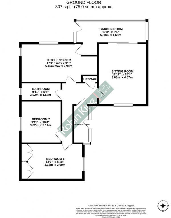 Floor Plan Image for 2 Bedroom Detached Bungalow for Sale in Detached two bedroom bungalow in village location