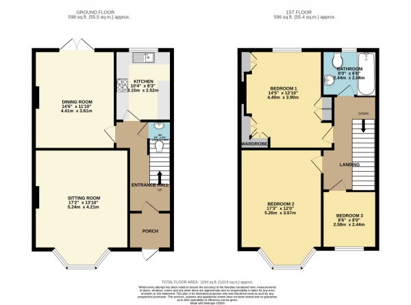 Floor Plan Image for 3 Bedroom Terraced House for Sale in Ashford Road, Redhill, Bristol