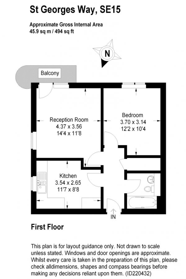 Floor Plan Image for 1 Bedroom Apartment for Sale in St. Georges Way Peckham SE15