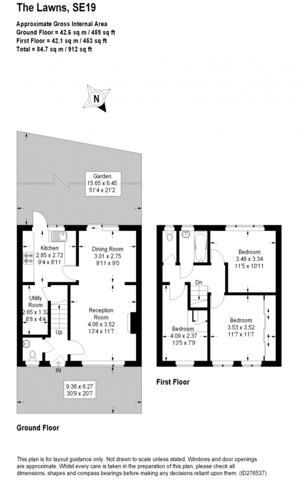 Floor Plan Image for 3 Bedroom End of Terrace House for Sale in The Lawns, Upper Norwood, SE19