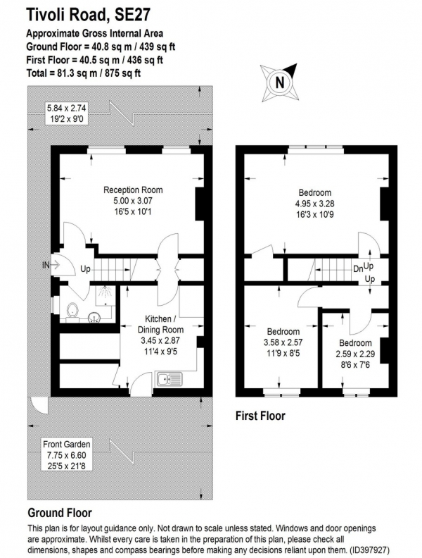 Floor Plan Image for 3 Bedroom Semi-Detached House for Sale in Tivoli Road, West Norwood, SE27 (JK)