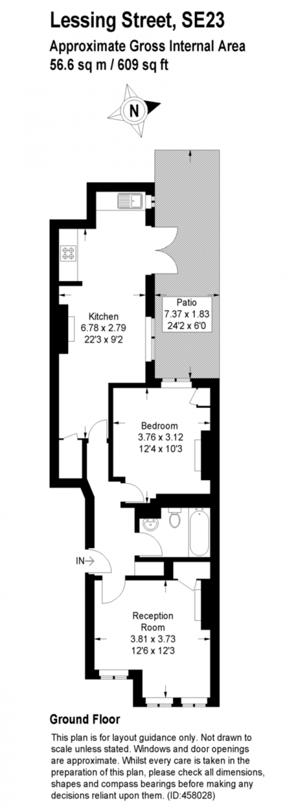 Floor Plan Image for 1 Bedroom Ground Flat for Sale in Lessing Street, Honor Oak, SE23 (JH)