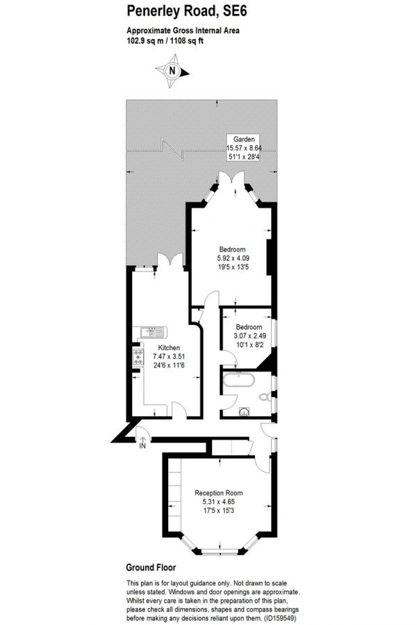 Floor Plan Image for 2 Bedroom Flat for Sale in Penerley Road, Catford, SE6