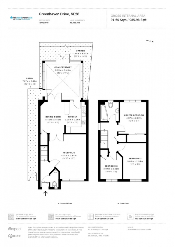 Floor Plan Image for 3 Bedroom End of Terrace House for Sale in Greenhaven Drive, Thamesmead, SE28 (JH)
