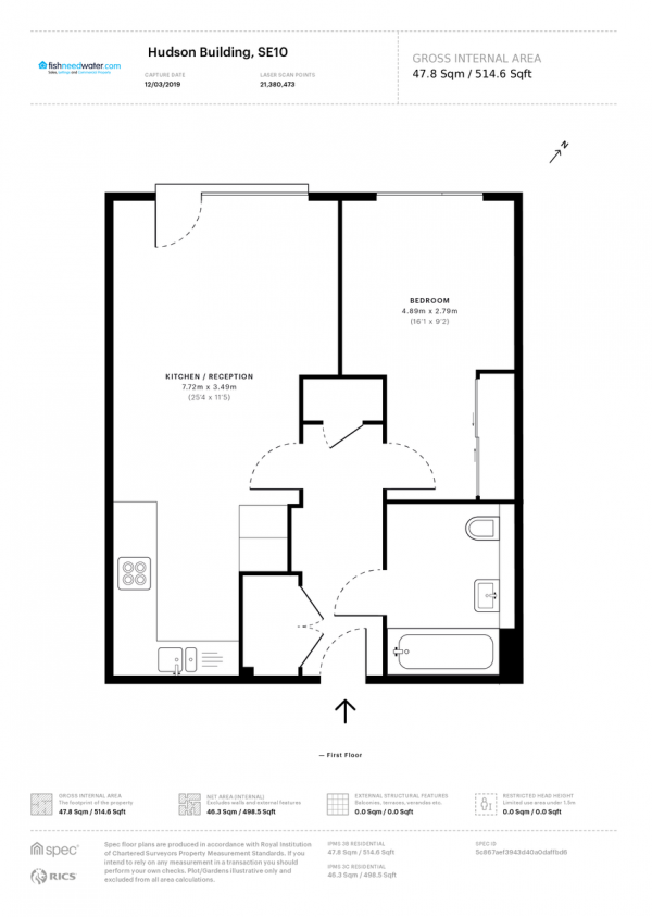 Floor Plan Image for 1 Bedroom Apartment for Sale in Deals Gateway, Greenwich, SE10 (JH)