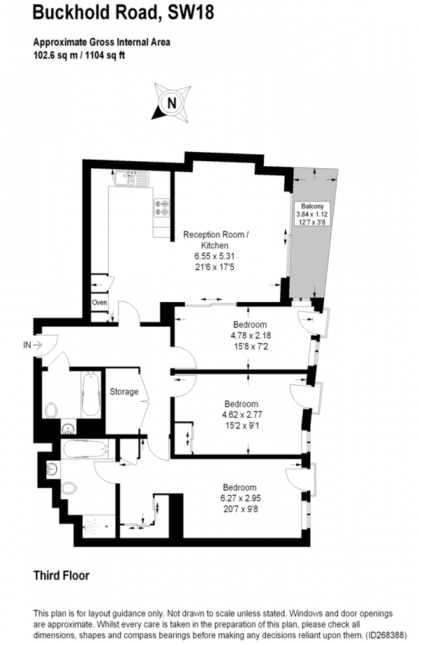 Floor Plan Image for 3 Bedroom Apartment for Sale in The Filaments, Wandsworth SW18 (JK)