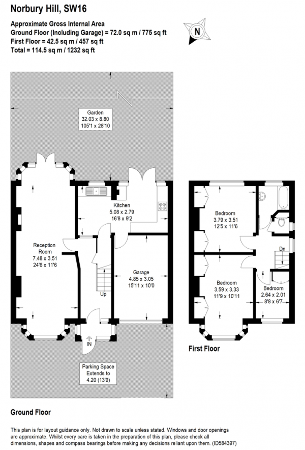 Floor Plan Image for 3 Bedroom Semi-Detached House for Sale in Norbury Hill, Norbury, SW16 (jh)