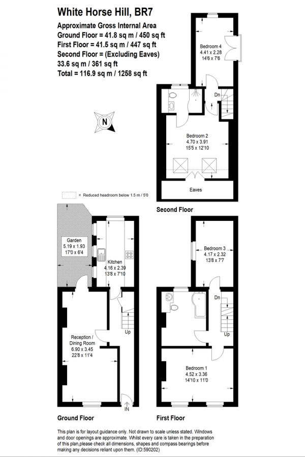 Floor Plan Image for 4 Bedroom Terraced House for Sale in White Horse Hill, Chislehurst, BR7 (jh)