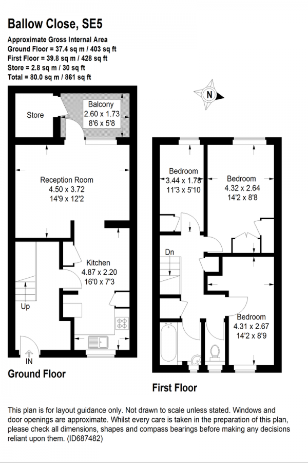 Floor Plan Image for 3 Bedroom Maisonette for Sale in Ballow Close, Camberwell, SE5