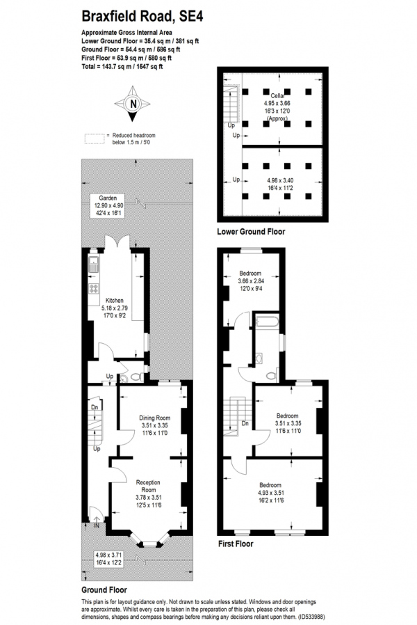 Floor Plan Image for 3 Bedroom Terraced House for Sale in Braxfield Road, Brockley, SE4