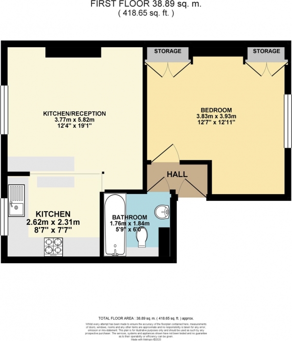 Floor Plan Image for 1 Bedroom Flat for Sale in Bushey Hill Road, Peckham, SE15