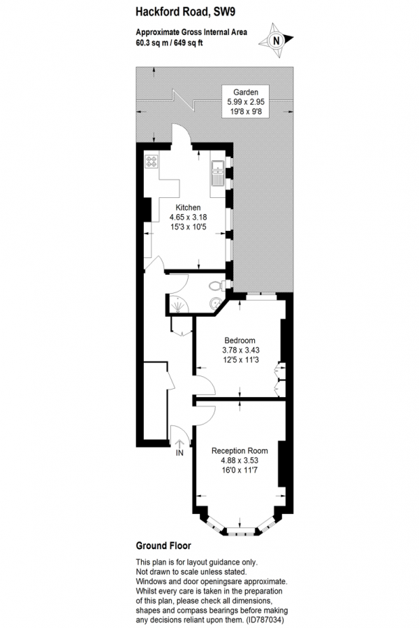 Floor Plan Image for 1 Bedroom Flat for Sale in Hackford Road, Brixton, SW9