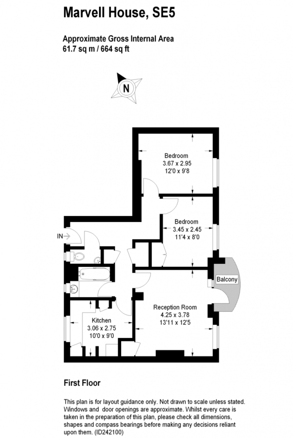 Floor Plan for 2 Bedroom Apartment for Sale in Camberwell Road, Camberwell, SE5 (jh), SE5, 7JD - Offers in Excess of &pound320,000