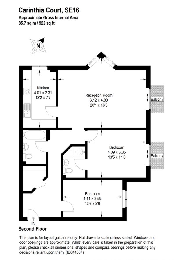 Floor Plan Image for 2 Bedroom Apartment for Sale in Plough Way, Surrey Quays, SE16