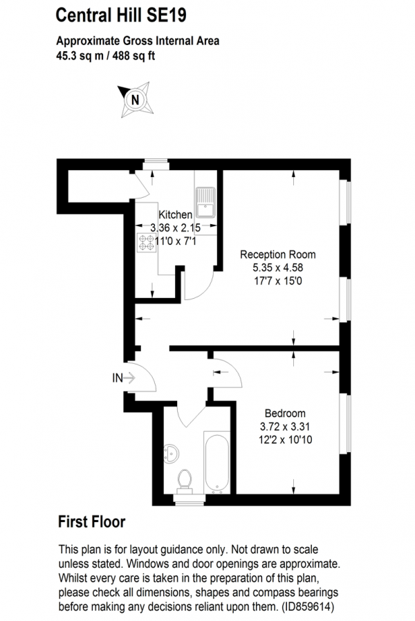 Floor Plan Image for 1 Bedroom Apartment for Sale in Central Hill, Crystal Palace, SE19