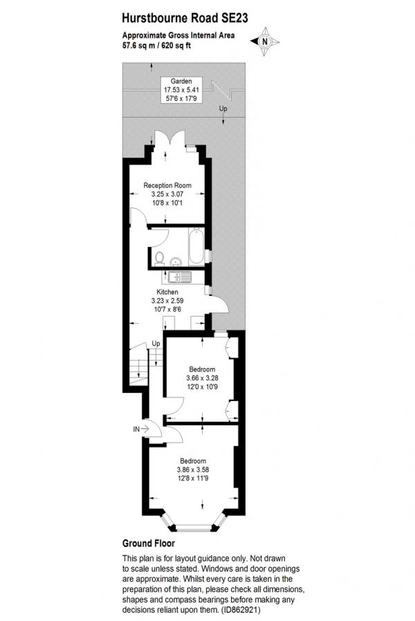 Floor Plan Image for 2 Bedroom Ground Flat for Sale in Hurstbourne Road, Forest Hill, SE23