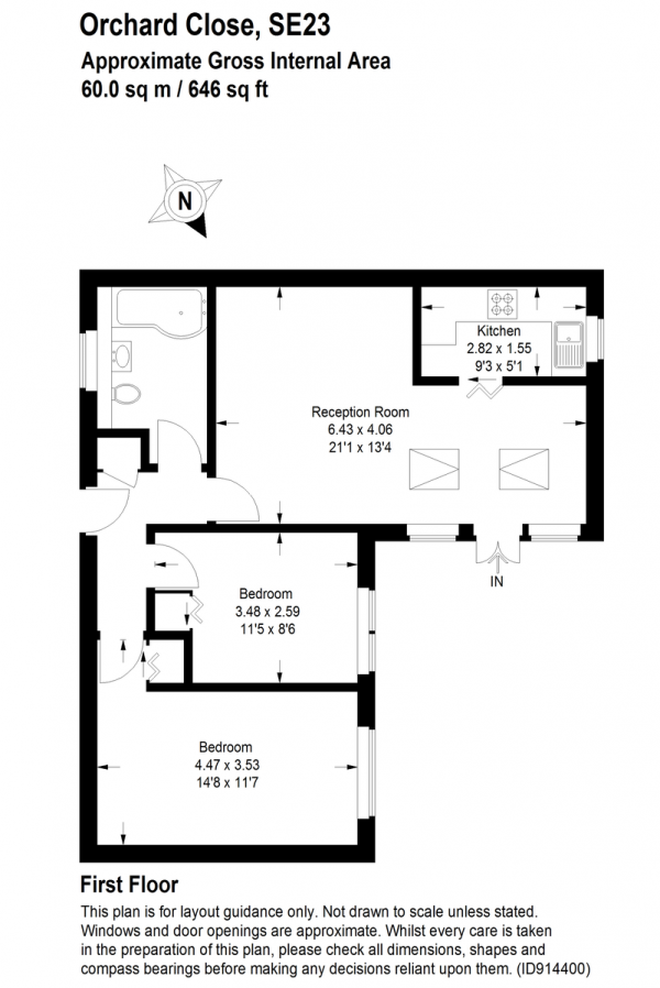 Floor Plan Image for 2 Bedroom Terraced Bungalow for Sale in Orchard Close, Forest Hill, SE23