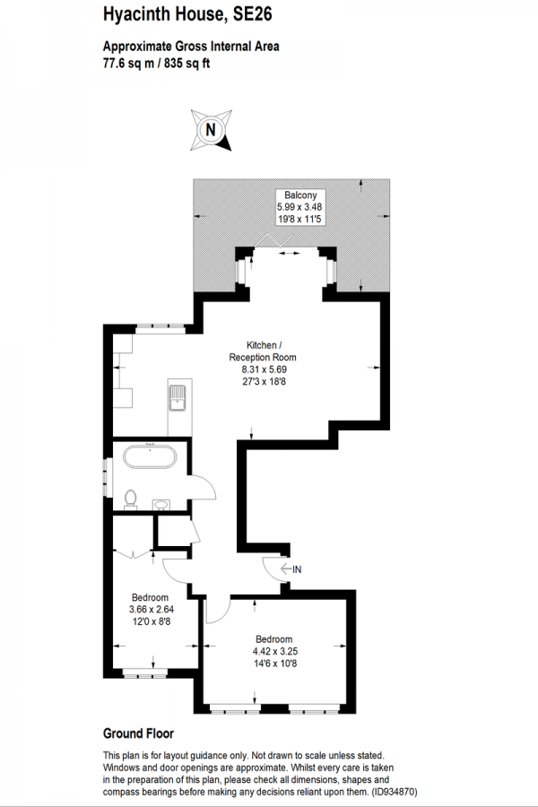 Floor Plan Image for 2 Bedroom Flat for Sale in Sydenham Hill, Sydenham, SE26