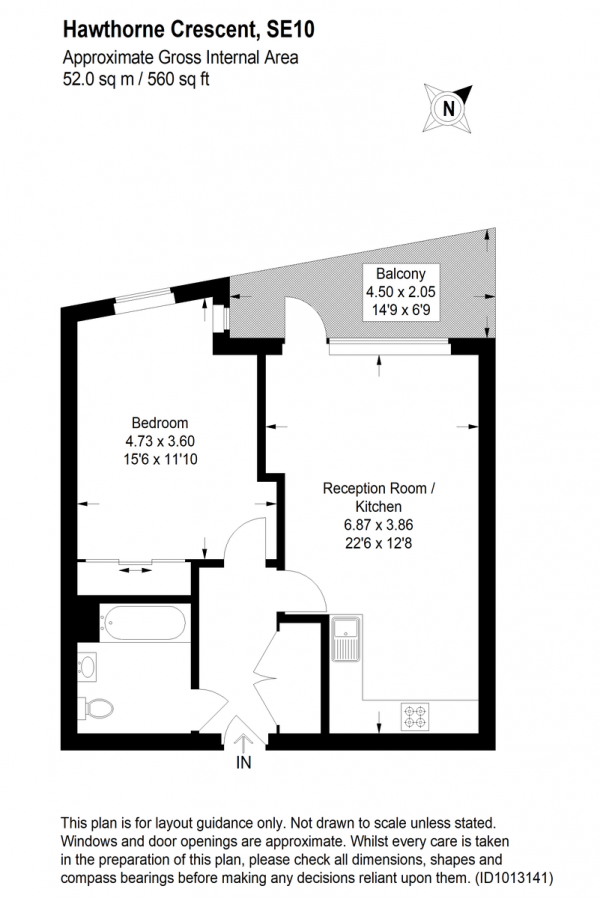 Floor Plan Image for 1 Bedroom Apartment for Sale in Hawthorne Crescent, London