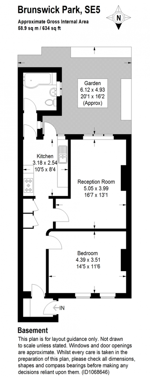 Floor Plan Image for 1 Bedroom Ground Flat for Sale in Brunswick Park, Camberwell, SE5