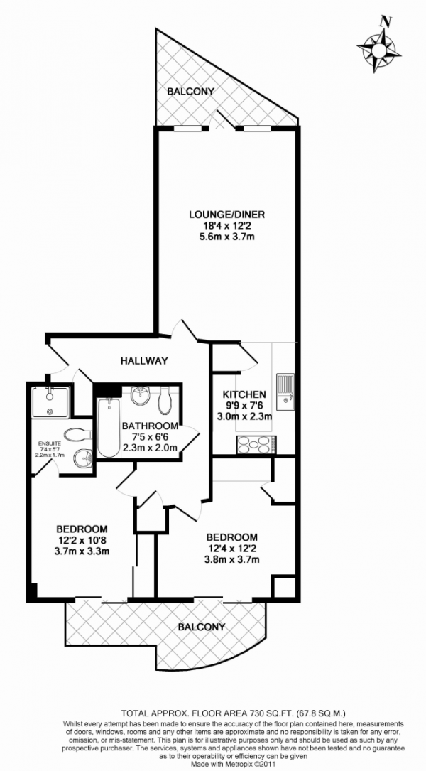 Floor Plan Image for 2 Bedroom Flat to Rent in St George Wharf, Vauxhall, SW8