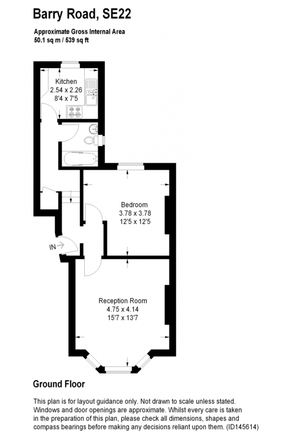 Floor Plan Image for 1 Bedroom Apartment to Rent in Barry Road, East Dulwich, SE22 (JK)