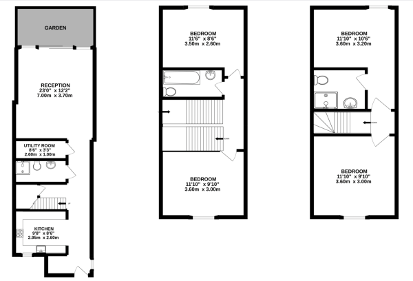 Floor Plan Image for 4 Bedroom End of Terrace House for Sale in Falcon Grove, London, SW11