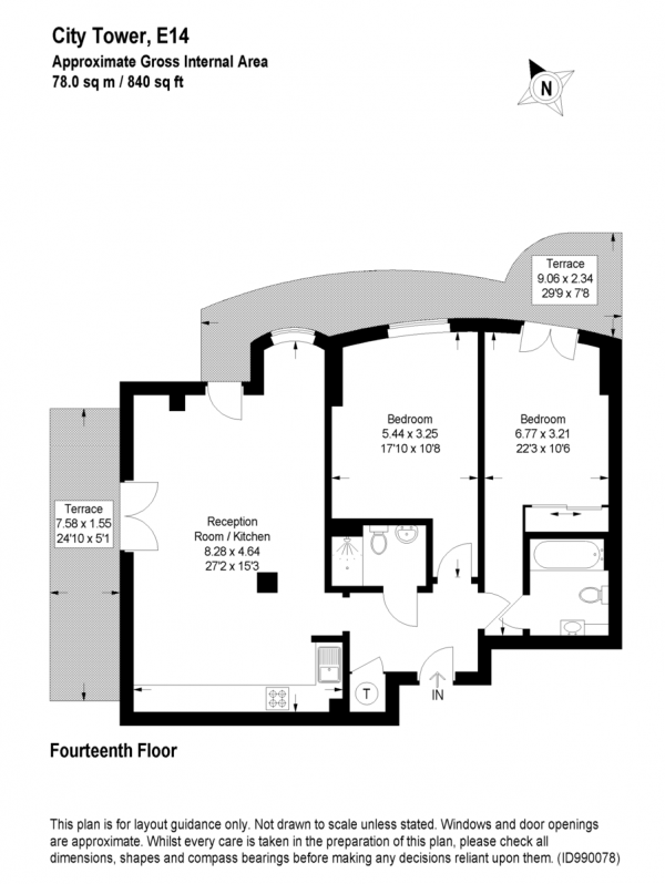 Floor Plan for 2 Bedroom Apartment to Rent in Limeharbour, Canary Wharf,  E14, E14, 9LU - £612 pw | £2650 pcm