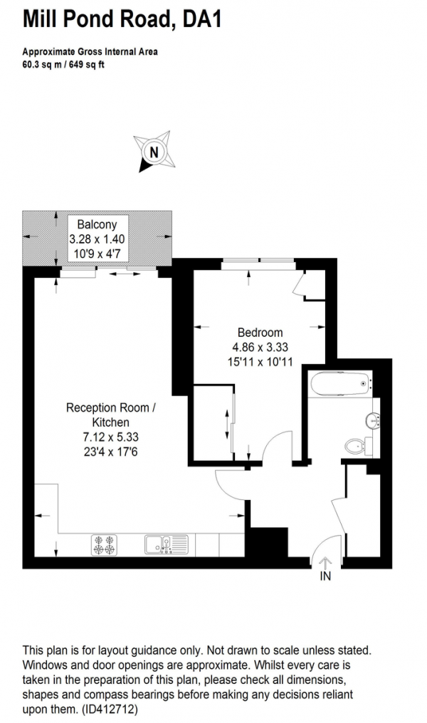 Floor Plan Image for 1 Bedroom Apartment to Rent in Mill Pond Road, Dartford, DA1