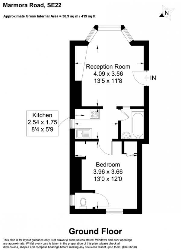 Floor Plan for 1 Bedroom Apartment for Sale in Marmora Road, East Dulwich, SE22, SE22, 0RX - Offers in Excess of &pound260,000