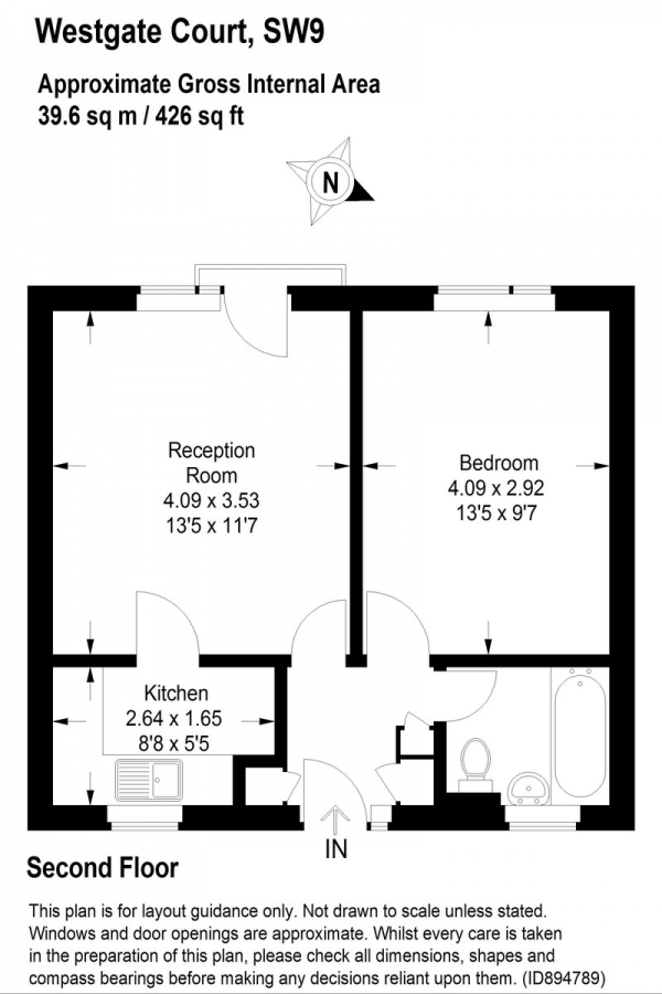 Floor Plan for 1 Bedroom Apartment to Rent in Canterbury Crescent, Brixton, SW9, SW9, 7PR - £381 pw | £1650 pcm