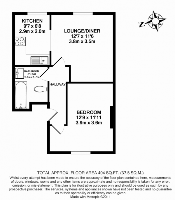 Floor Plan Image for 1 Bedroom Flat to Rent in Tyrwhitt Road, Brockley, London , SE4